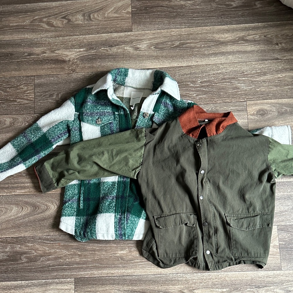 2 pc Bundle Avec Les Filles Green Cream Plaid Jacket Oversized Jacket